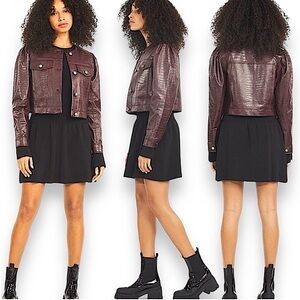 NWT Tanya Taylor Dakota Crocodile Embossed Faux Leather Jacket In Color Cabernet